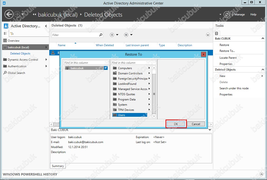Windows Server 2012 R2 Active Directory Recycle Bin Baki CUBUK