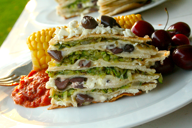 Zucchini, Feta, and Kalamata Olive Quesadilla Stack Bakin' Bit