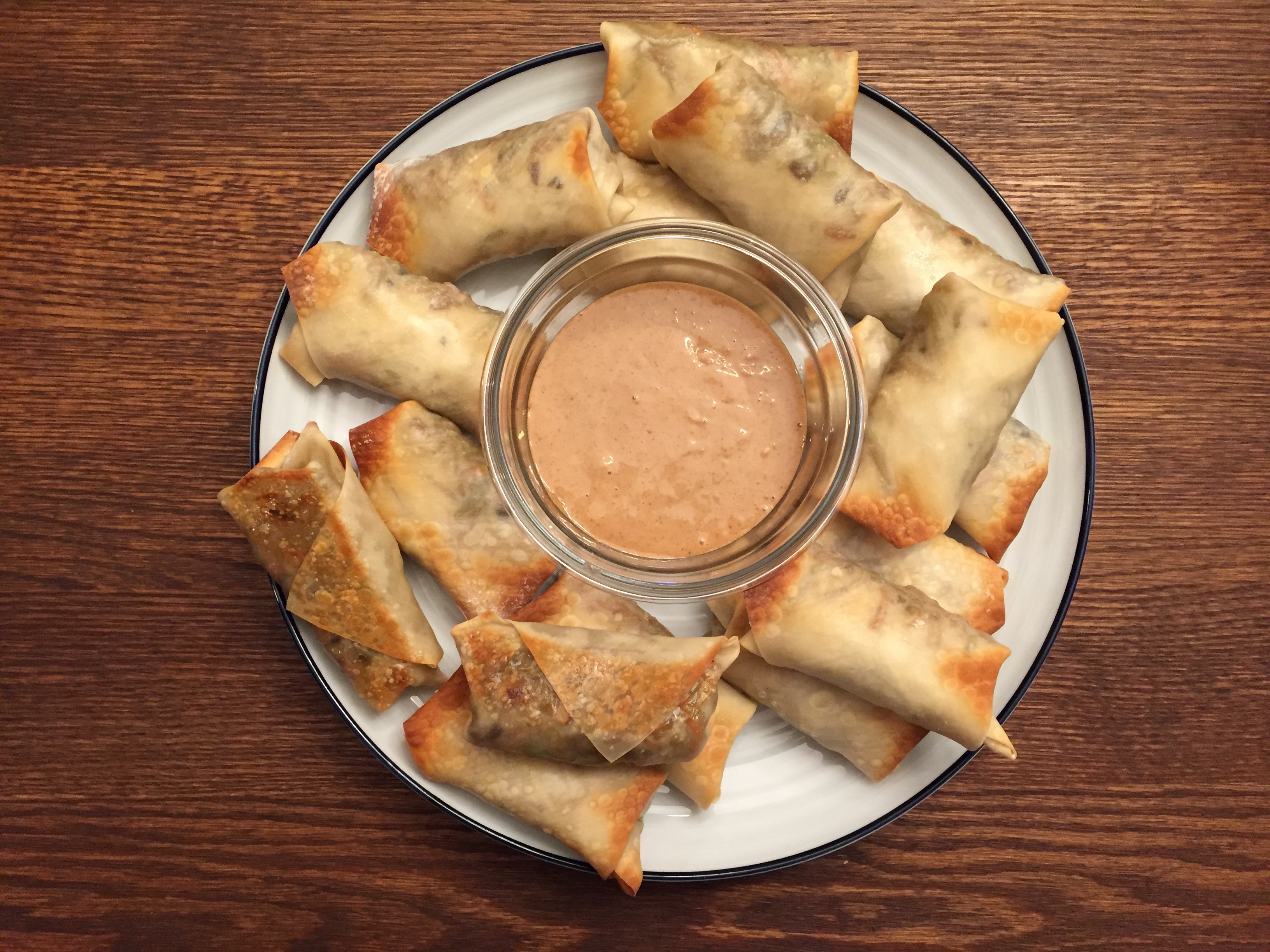 Baked Egg Rolls with Peanut Dipping Sauce