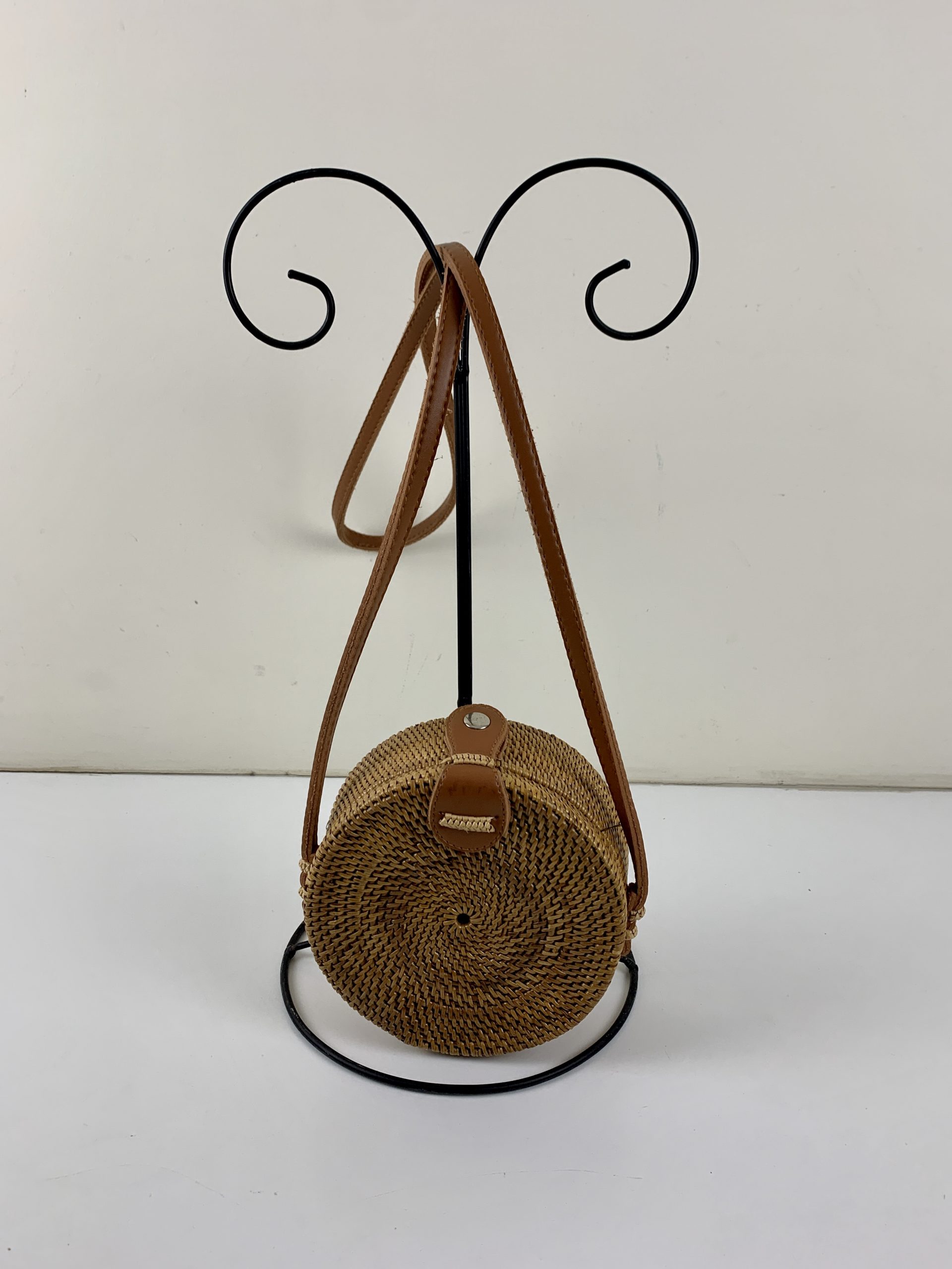Rattan Round Bag with leather strap Small Balikarma Online Shop