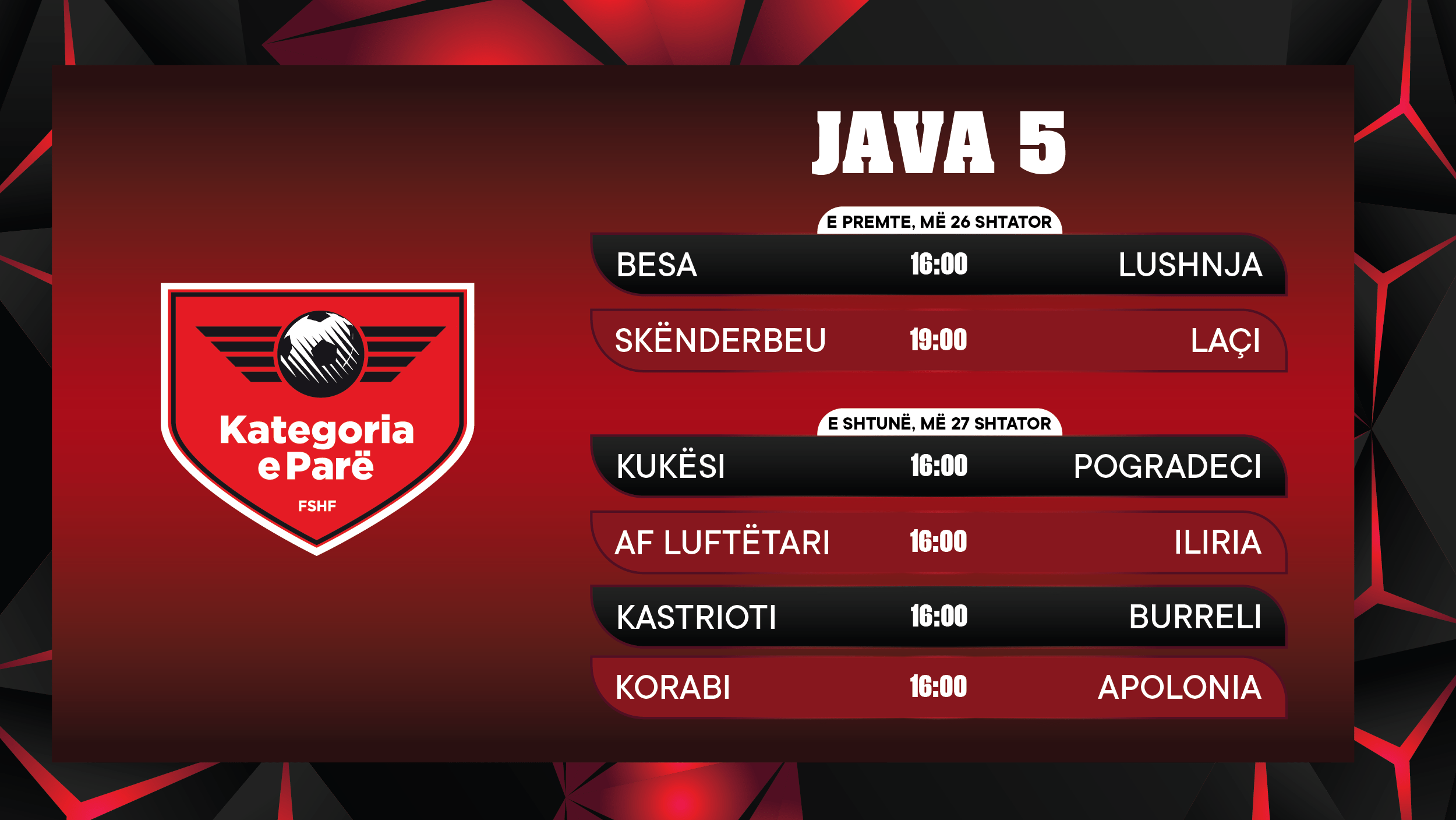 Kategoria e Parë/ Java e pestë ofron sfida interesante, spikat ndeshja Skënderbeu – Laçi
