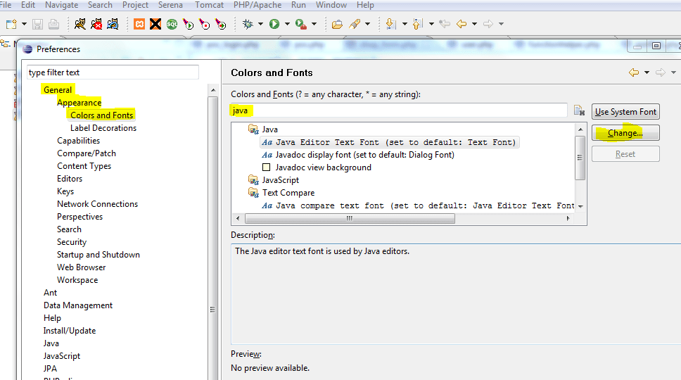 Eclipse วิธีเปลี่ยน Font ของ Java Text Editorสำหรับโปรแกรมเมอร์