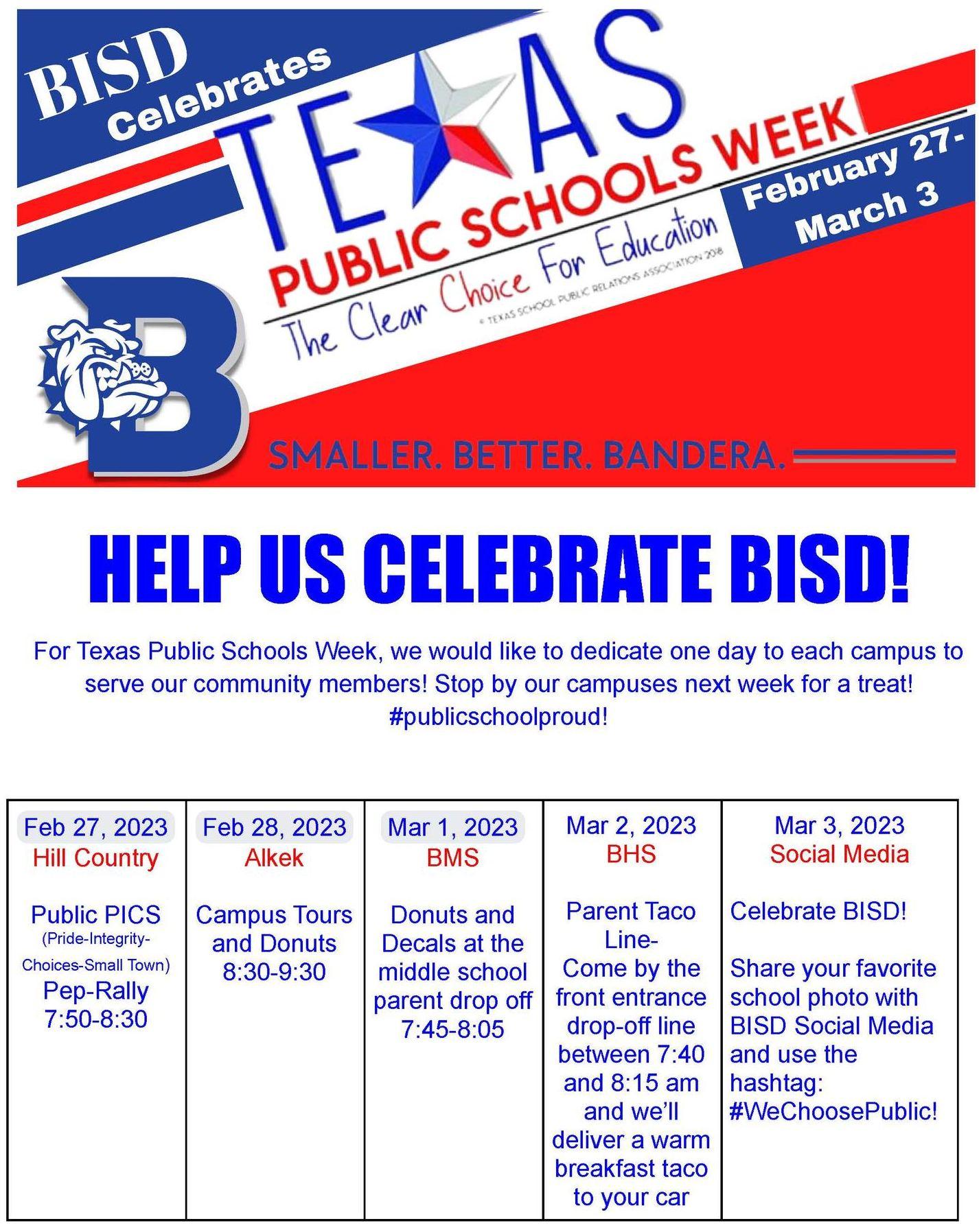 Week at a Glance + Texas Public Schools Week KicksOff! Bandera