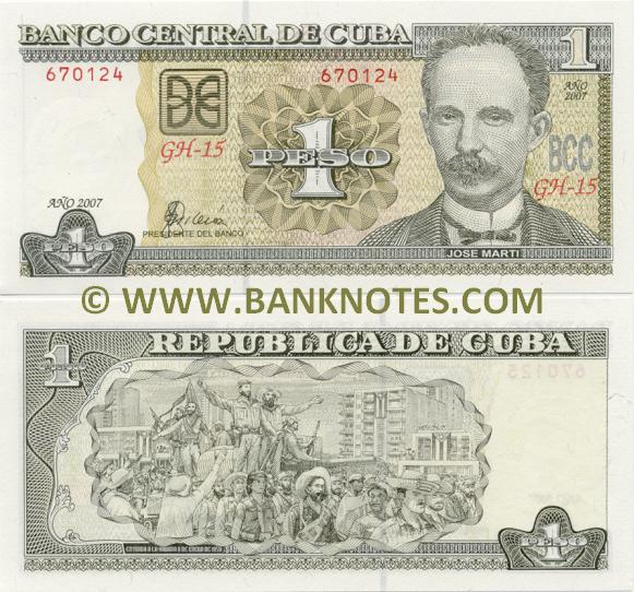 Cuba 1 Peso 2007 Cuban Currency Bank Notes, Paper Money, World