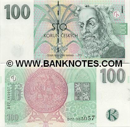 Czech Republic 100 Korun 1997 Czech Currency Bank Notes, Paper Money