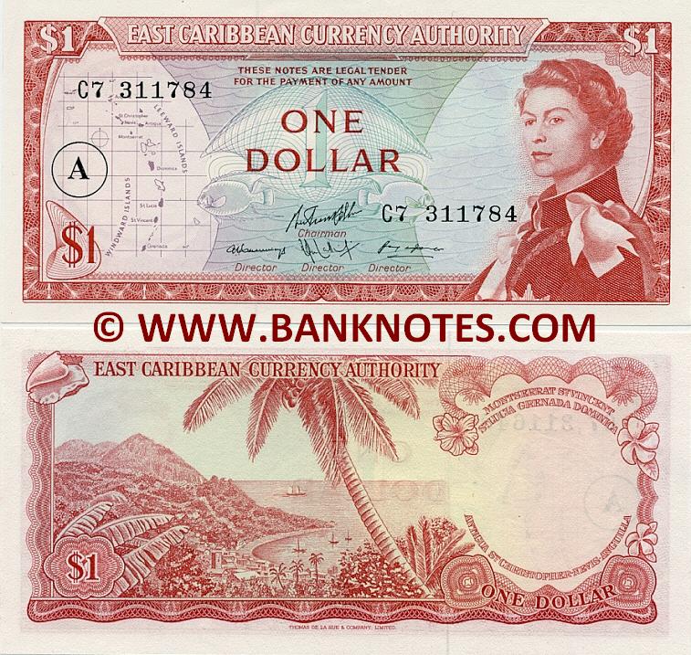 Antigua & Barbuda 1 Dollar 1965 Antiguan & Barbudan Currency Bank Notes, Eastern Caribbean