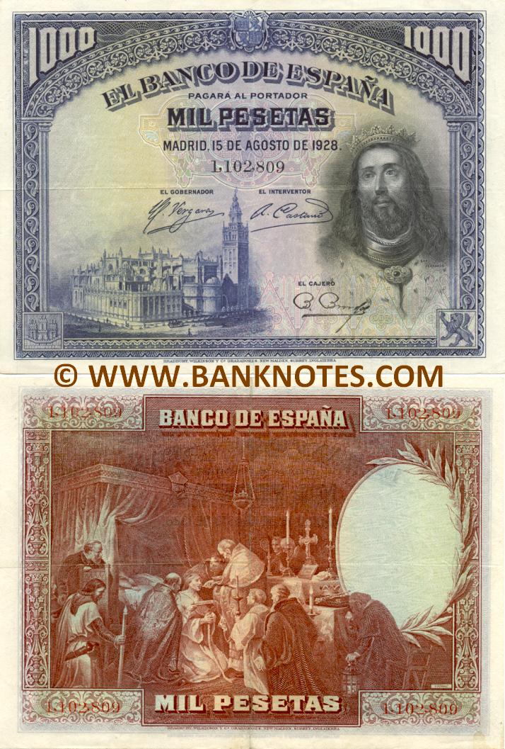 Spain 1000 Pesetas 1928 Spanish Currency Bank Notes, Paper Money, World Currency, Banknotes