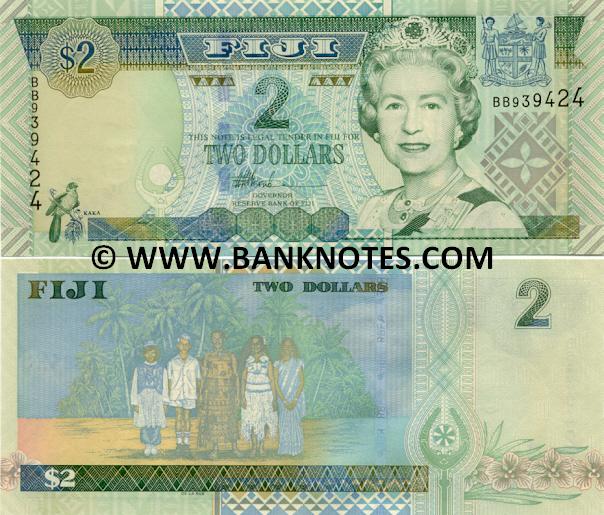 Fiji 2 Dollars 2002 Fijian Currency Bank Notes, Paper Money, World