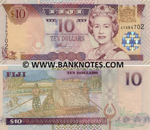 Fiji 10 Dollars 2002 Fijian Currency Bank Notes, Paper Money, World