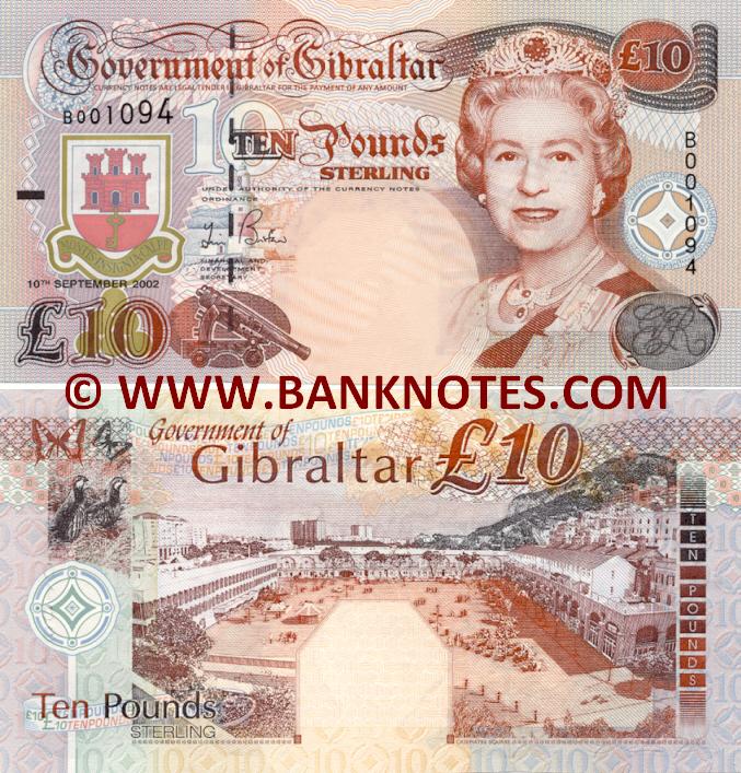 Gibraltar 10 Pounds 2002 Gibraltarian Currency Bank Notes, Paper