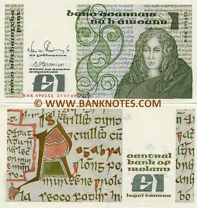 Ireland 1 Pound 19771989 Irish Currency Bank Notes, Paper Money