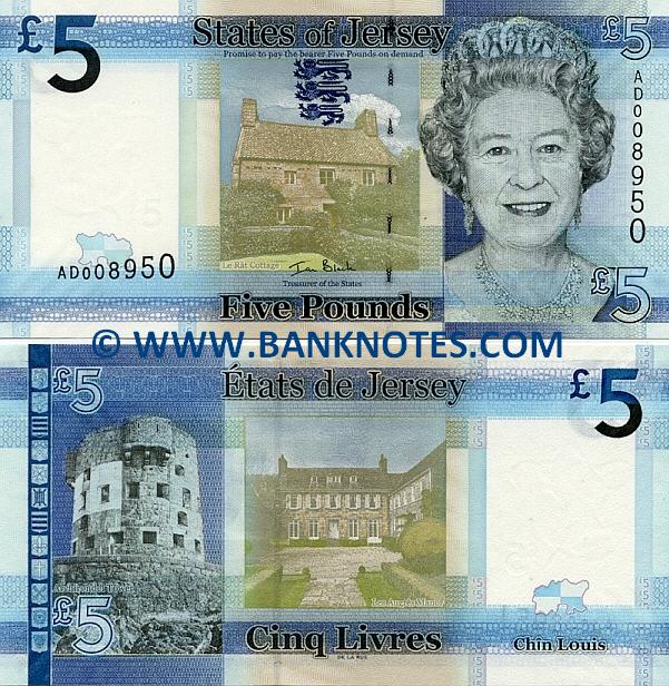 Jersey 5 Pounds Livres Louis 2010 Jerseyan Currency Bank Notes