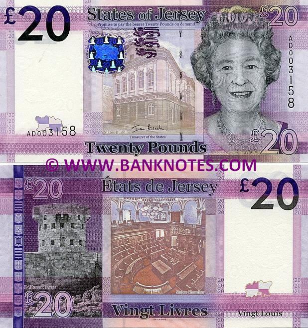 Jersey 20 Pounds Livres Louis 2010 Jerseyan Currency Bank Notes