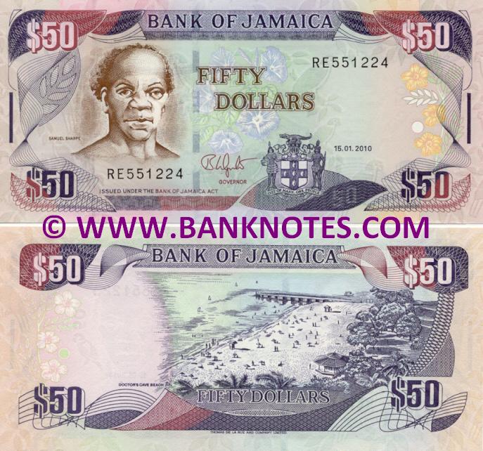 Jamaica 50 Dollars 20032010 Jamaican Currency Bank Notes, Paper