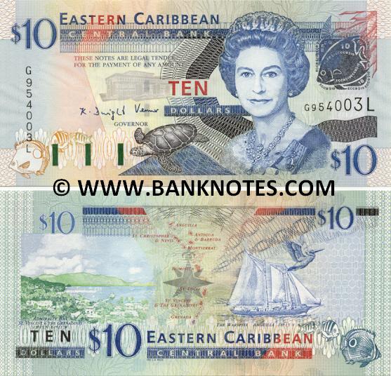 St. Lucia 10 Dollars 2003 Saint Lucia Currency Bank Notes, Eastern