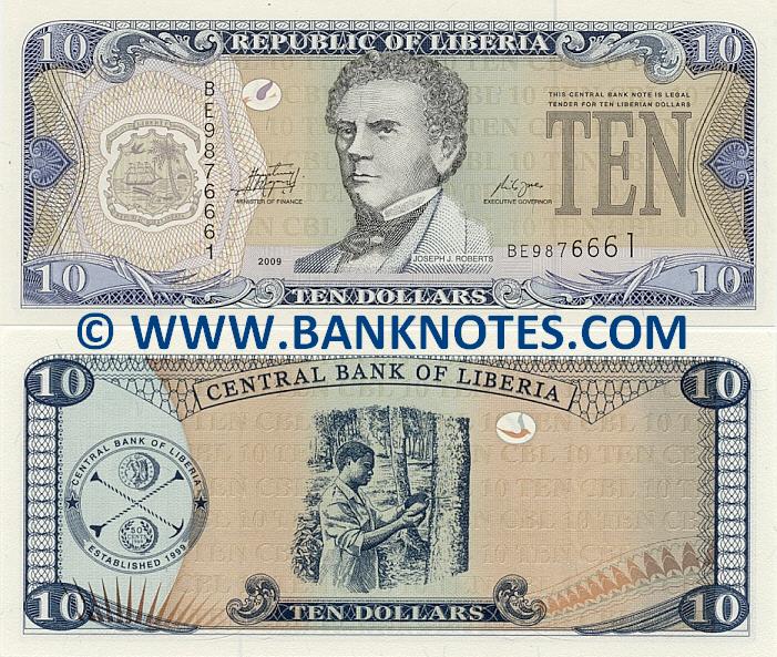 Liberia 10 Dollars 19992011 Liberian Currency Bank Notes, Paper