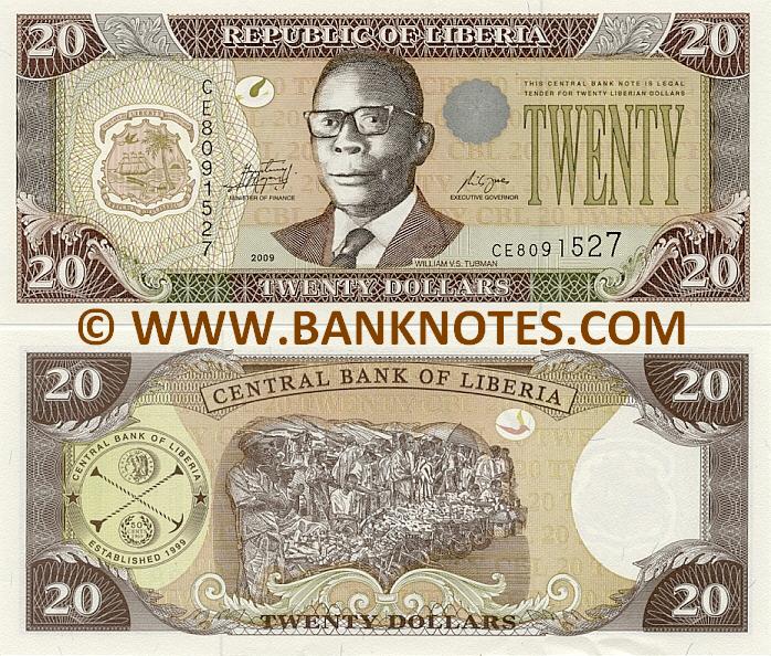 Liberia 20 Dollars 19992011 Liberian Currency Bank Notes, Paper