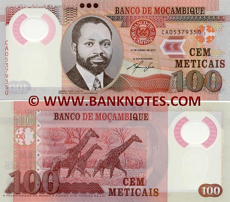 Mozambique 100 Meticais 2011 Mozambican Currency Bank Notes, African