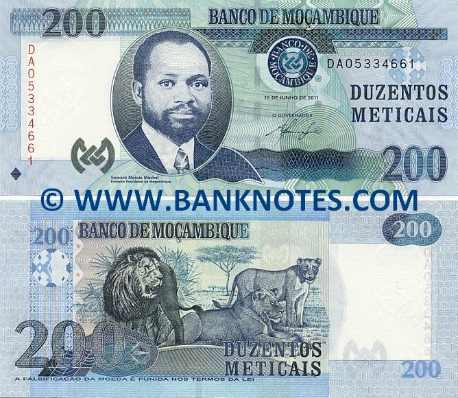 Mozambique 200 Meticais 2011 Mozambican Currency Bank Notes, African