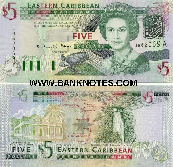 Antigua & Barbuda 5 Dollars 2003 Antiguan & Barbudan Currency Bank Notes, Paper Money