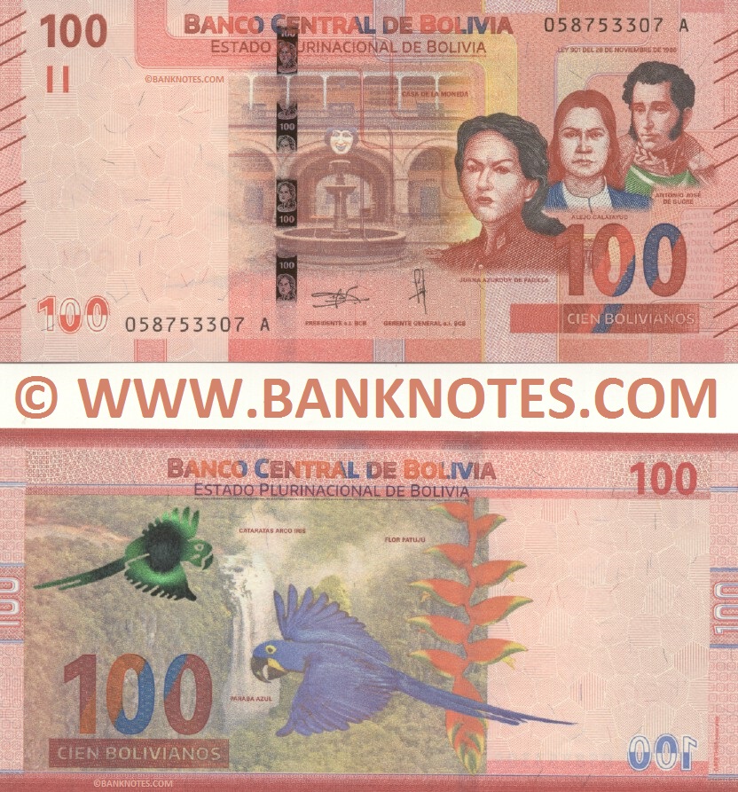 Bolivia 100 Bolivianos 2018 Bolivian Currency Banknotes, South
