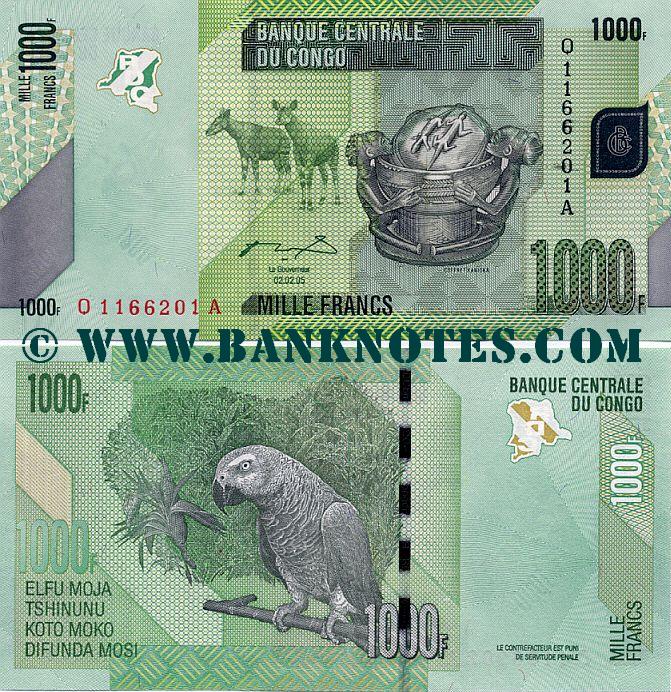Congo Democratic Republic 1000 Francs 2005 Congolese Currency Bank