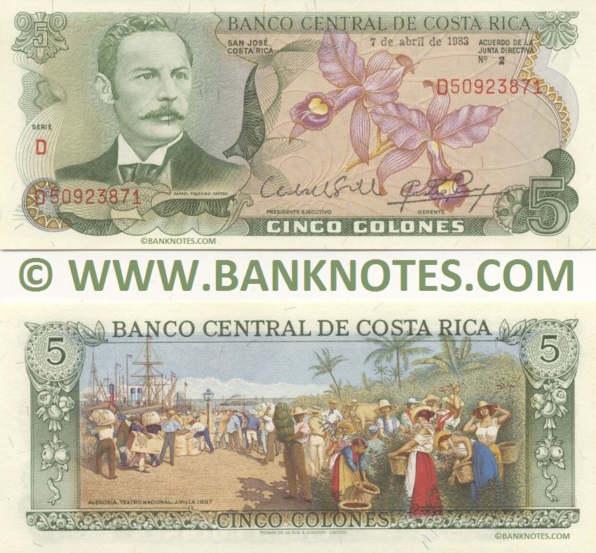 Costa Rica 5 Colones 19681992 Costarican Currency Banknotes, Central