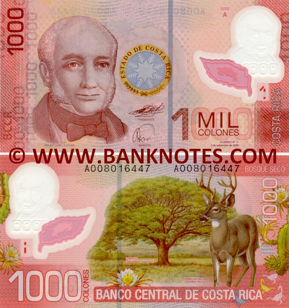 Costa Rica 1000 Colones 2009 Costa Rican Currency Bank Notes, Paper