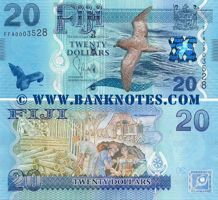 Fiji 20 Dollars 2012 Fijian Currency Bank Notes, Pacific Paper Money