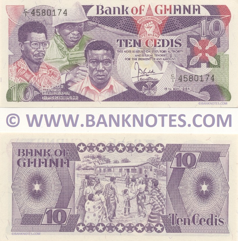 Ghana 10 Cedis 1984 Ghanaian Currency Banknotes, West African Paper