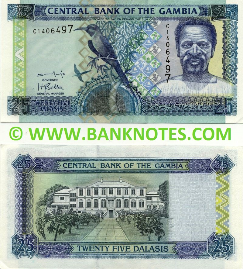 Gambia 25 Dalasis 200105 Gambian Currency Bank Notes, African Paper