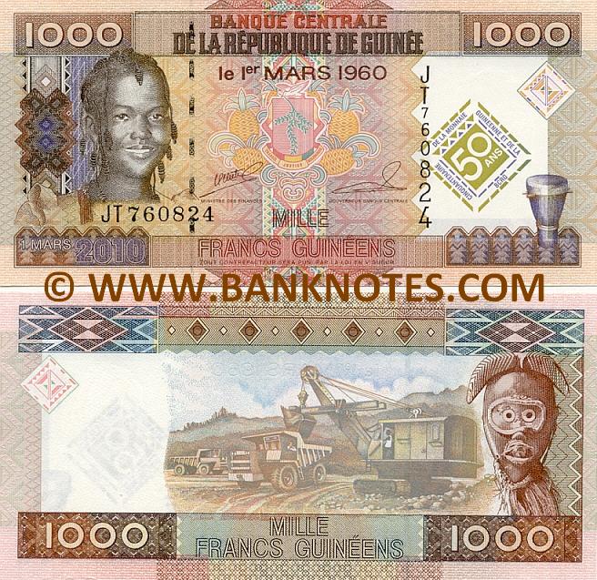 Guinea 1000 Francs Guineens 2010 Guinean Franc Currency Bank Notes