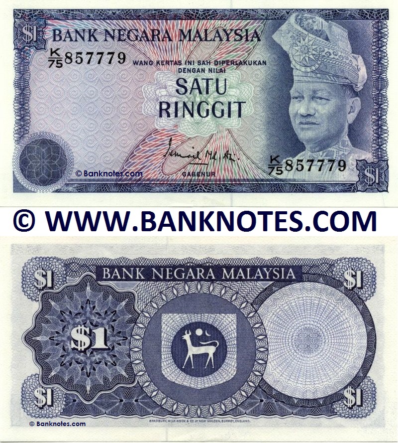 Malaysia 1 Ringgit 1976 Malaysian Currency Bank Notes, Asian Paper Money, World Banknotes