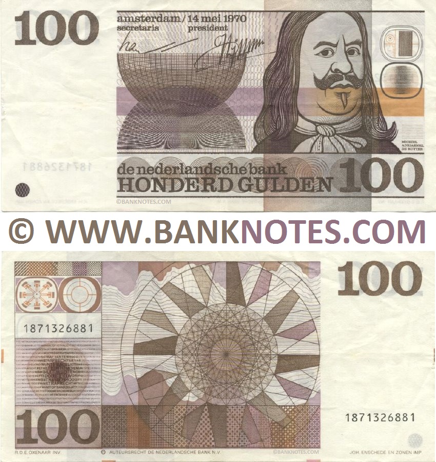 Netherlands 100 Gulden 1970 Holland Dutch Currency Bank Notes