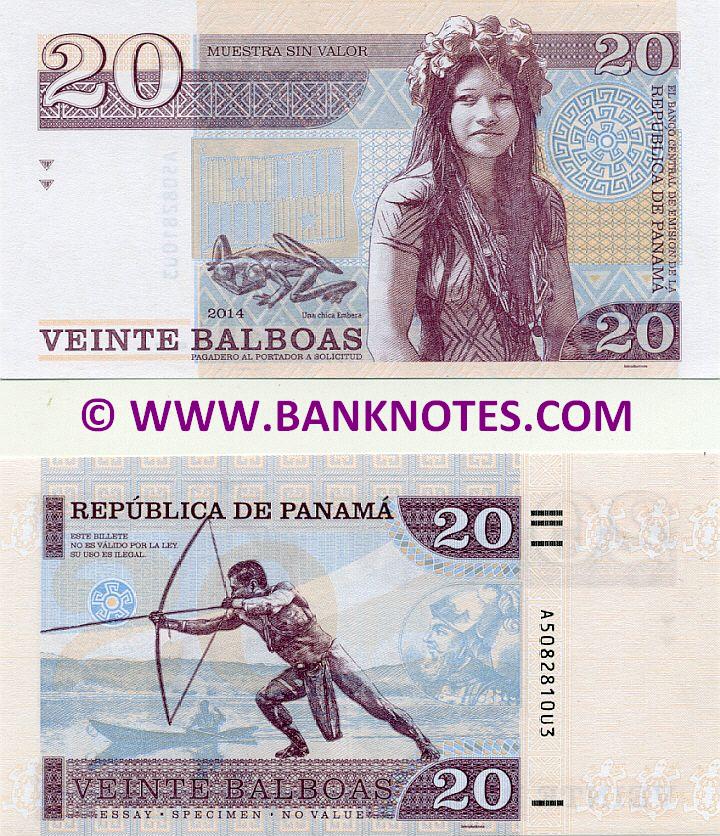 Panama 20 Balboas 2014 Essay Panamanian Currency & Bank Notes