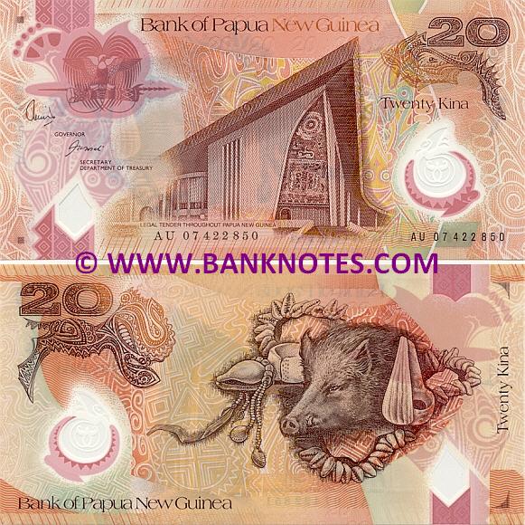 Papua New Guinea 20 Kina 2007 Papuan Currency Bank Notes, Paper Money