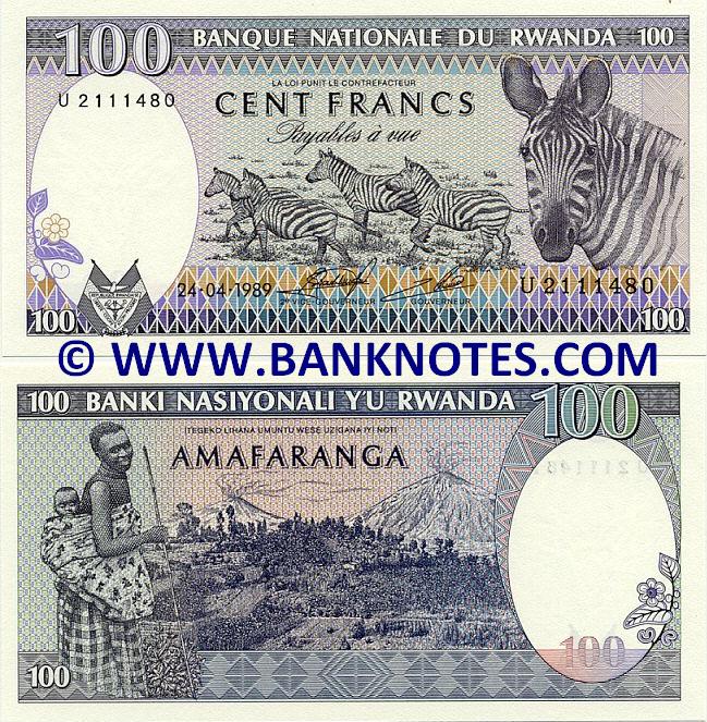 Rwanda 100 Francs 1989 Rwandan Currency Bank Notes, African Paper