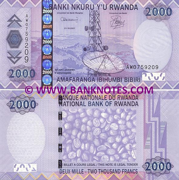 Rwanda 2000 Francs 2007 Rwandan Currency Bank Notes, Paper Money