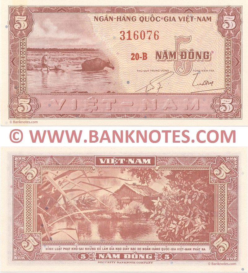 South Viet Nam 5 Dong 1955 Vietnamese Currency Bank Notes, Southeast
