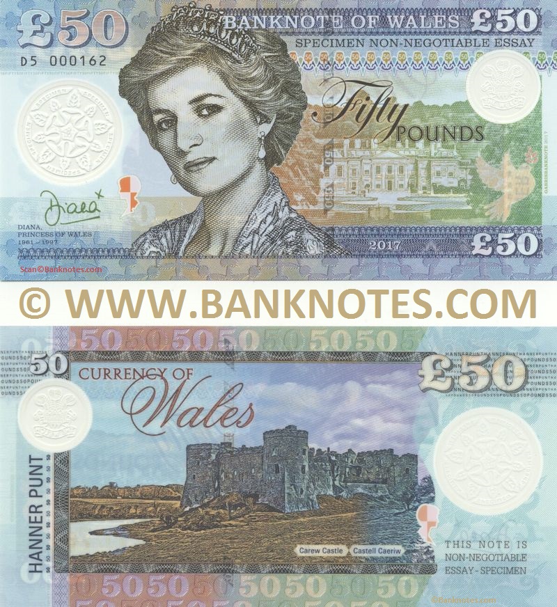 Wales 50 Pounds 2017 Welsh Currency Banknotes, British Paper Money