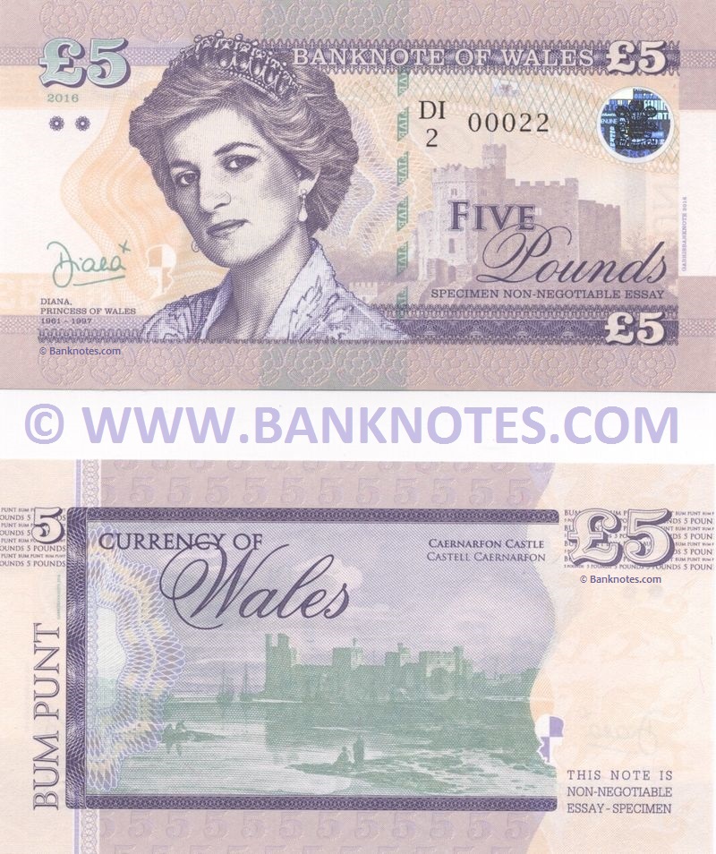 Wales 5 Pounds 2016 Welsh Currency Bank Notes, British Paper Money