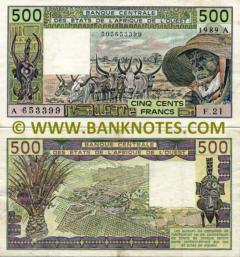 Cote d'Ivoire 500 Francs 1989 Ivory Coast Ivorian Currency