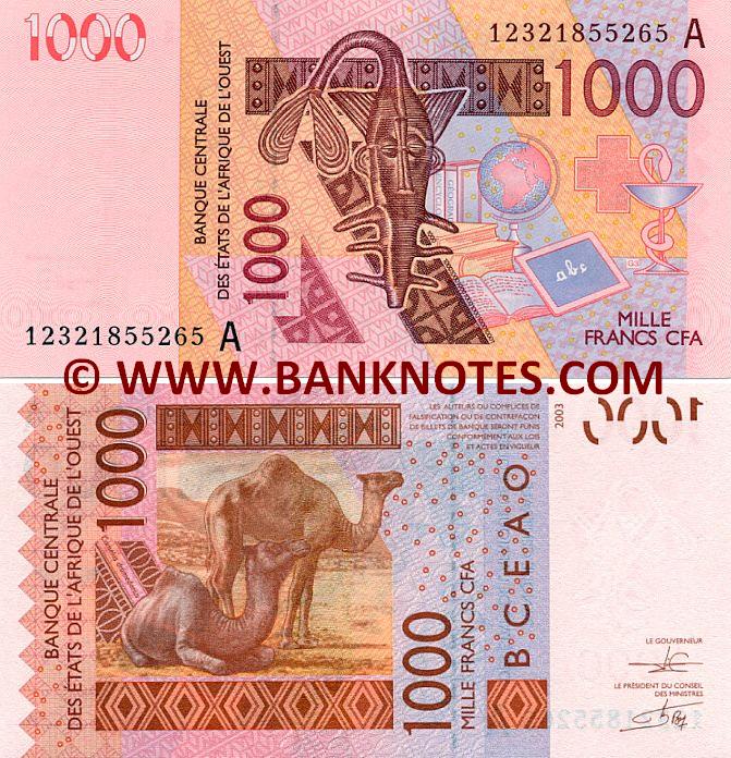 Cote d'Ivoire 1000 Francs 2012 Ivory Coast Ivorian Currency Bank