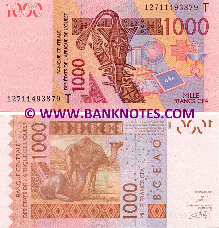 Togo 1000 Francs 2012 Togolese Currency Bank Notes, West African States Paper Money, Banknotes