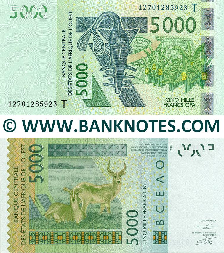 Togo 5000 Francs 2012 Togolese Currency Bank Notes, West African