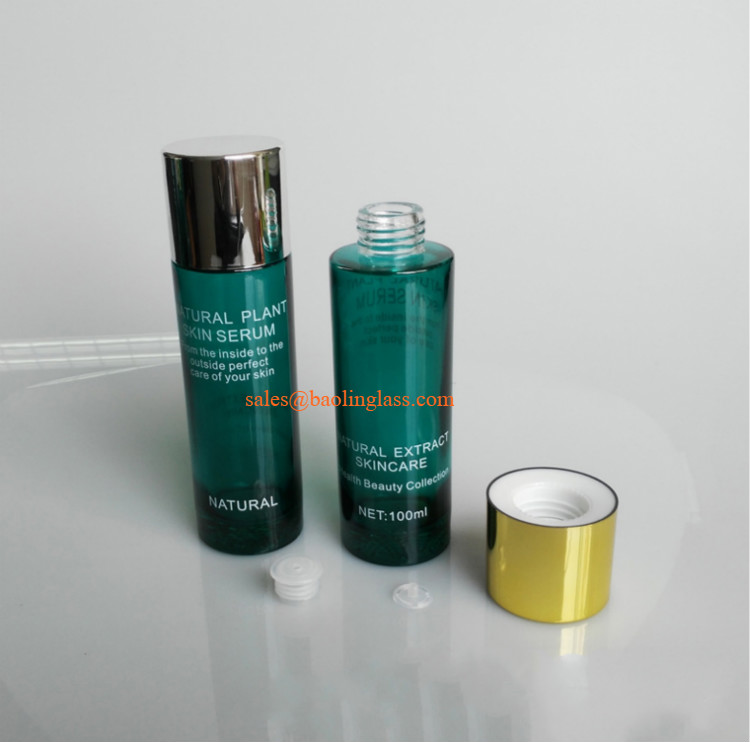 100ml green color skin serum & essence glass bottle