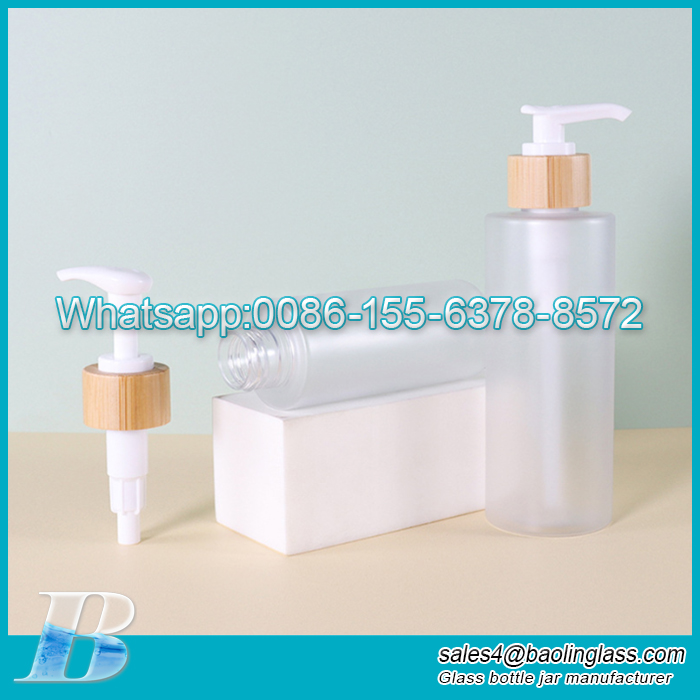 Frosted Lotion Glass Bottle With Bamboo Pump Supplier
