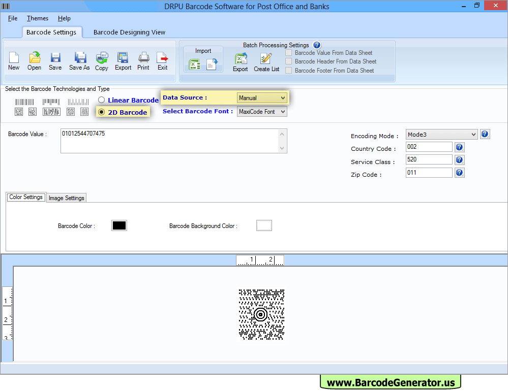 Barcode Generator software for Post Office screenshots postal bar code