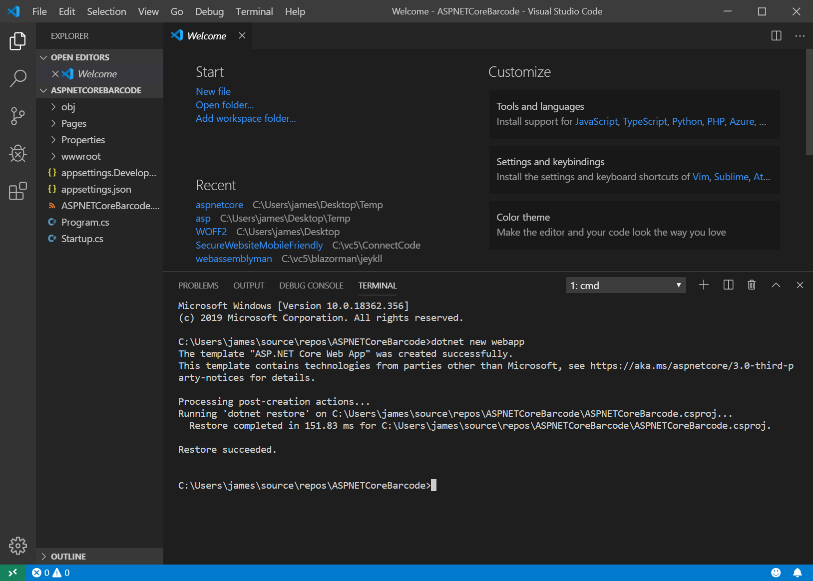 Core Barcode and Razor Page Barcode