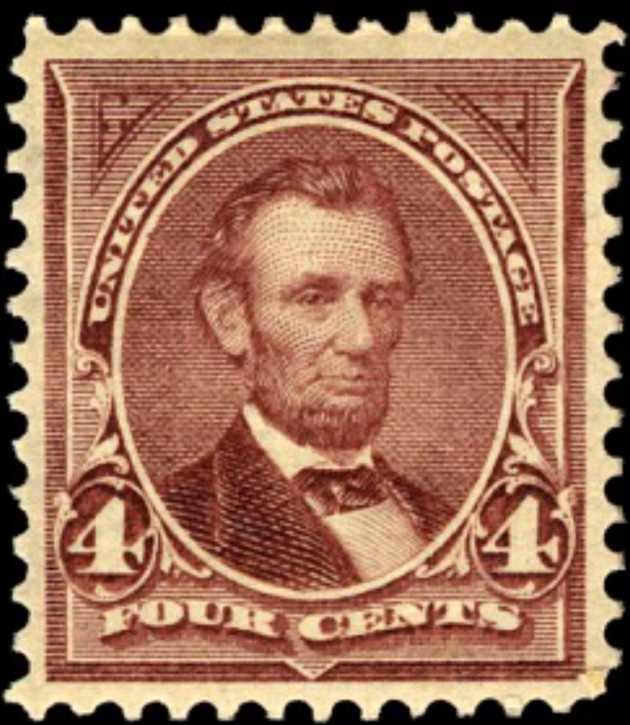 Classic U.S. Stamps Scott 280, 4c Abraham Lincoln Rosebrown